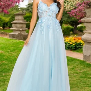 3D Floral Applique Lace A-Line Party Dress by Cinderella Couture USA AS8038J