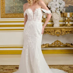 3D Flower Applique Off Shoulder Wedding Gown GLS by Gloria - GL3656